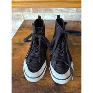 G Los Angeles Black Textured High-Top Sneakers With Side Zipper & Laces